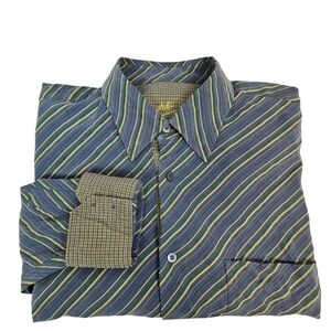 Bugatchi Uomo Gray & Yellow Diagonal Striped Button Down Shirt Size XL Men C50‎